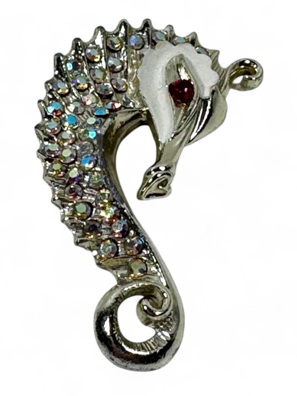 Silver Seahorse Crystal Brooch with Aurora Borealis Accents
